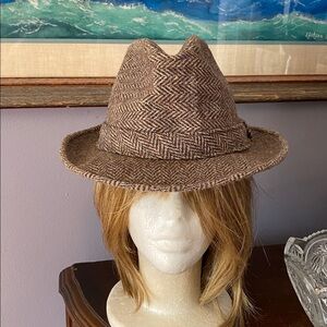 Brown tan color Adam NY brand Homburg style hat, made in USA, wool